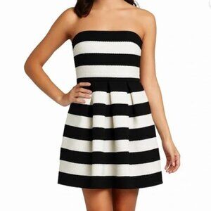 Like New Doe & Rae Black White Striped Fit and Flare Textured Mini Dress Medium
